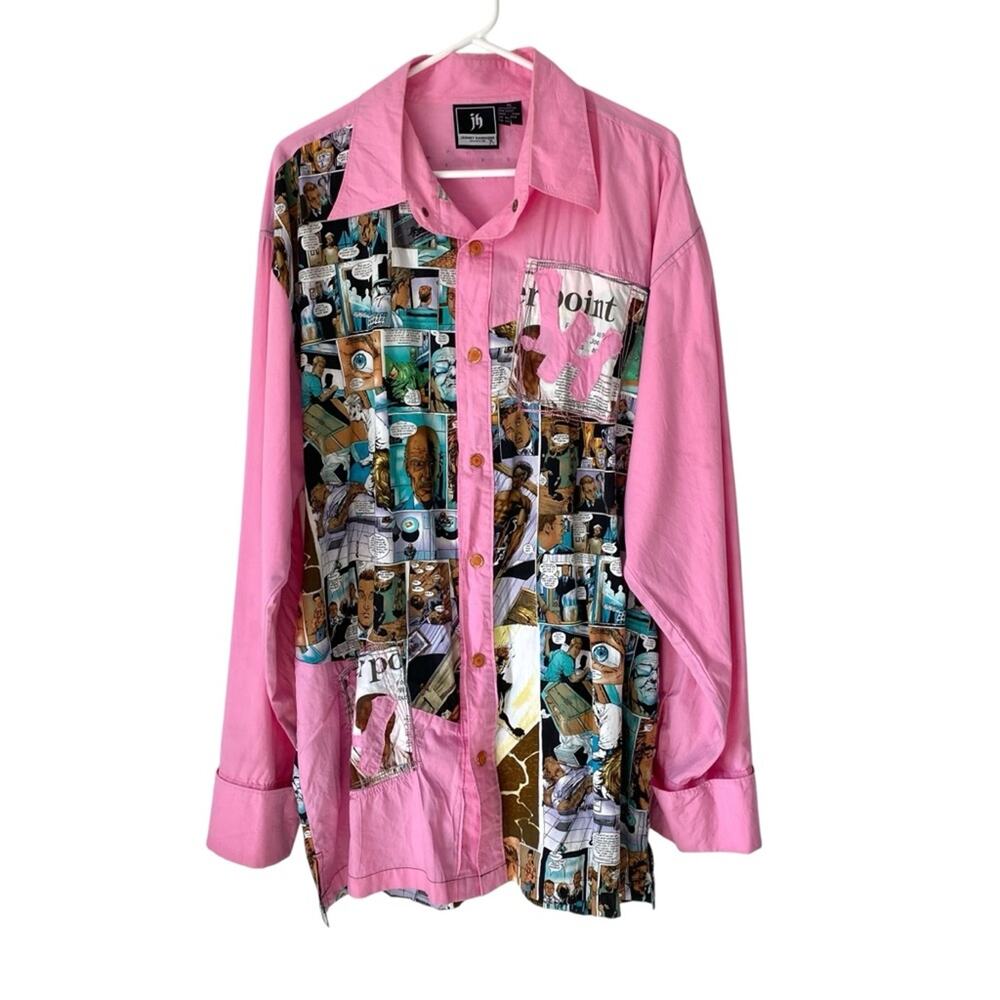Johnny Handsome Comic Pink Graphic Men's Shirt Embellished Size XL Snap Button